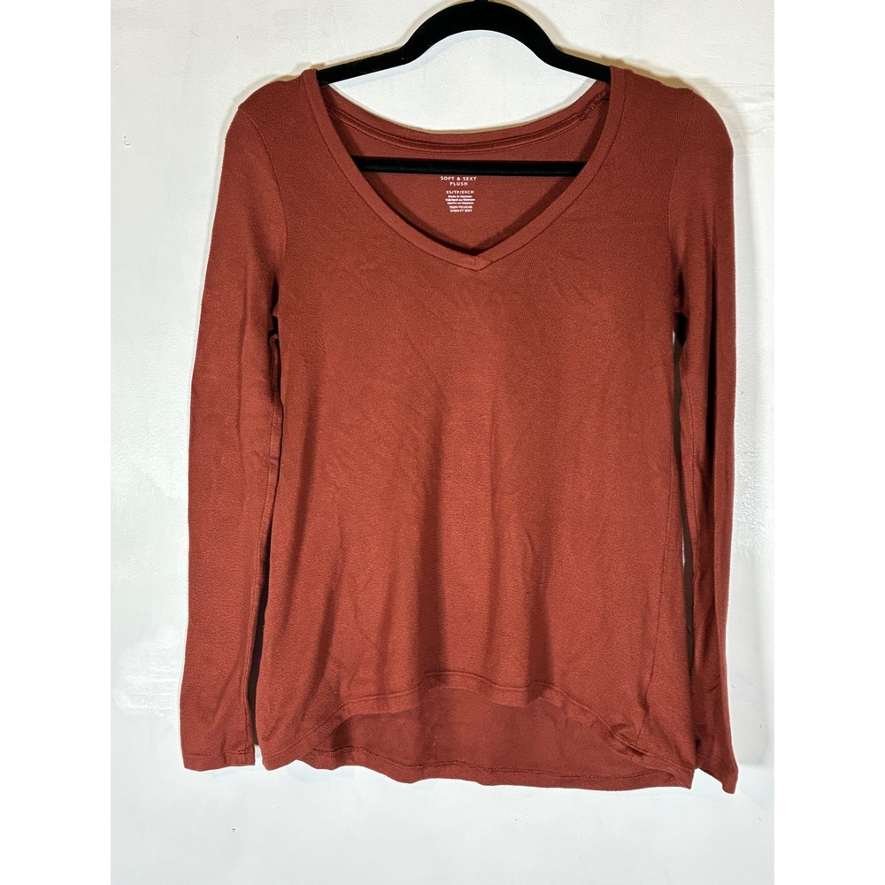 American Eagle Soft & Sexy Plush Womens XS Rust High Low Long Sleeve Tee